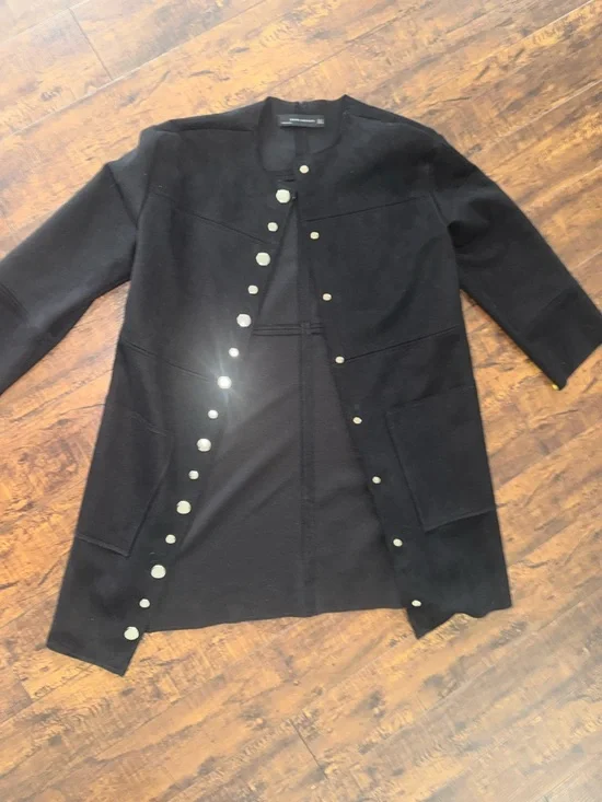 Zara Black Snap-Button Long Coat - Picture 3 of 4